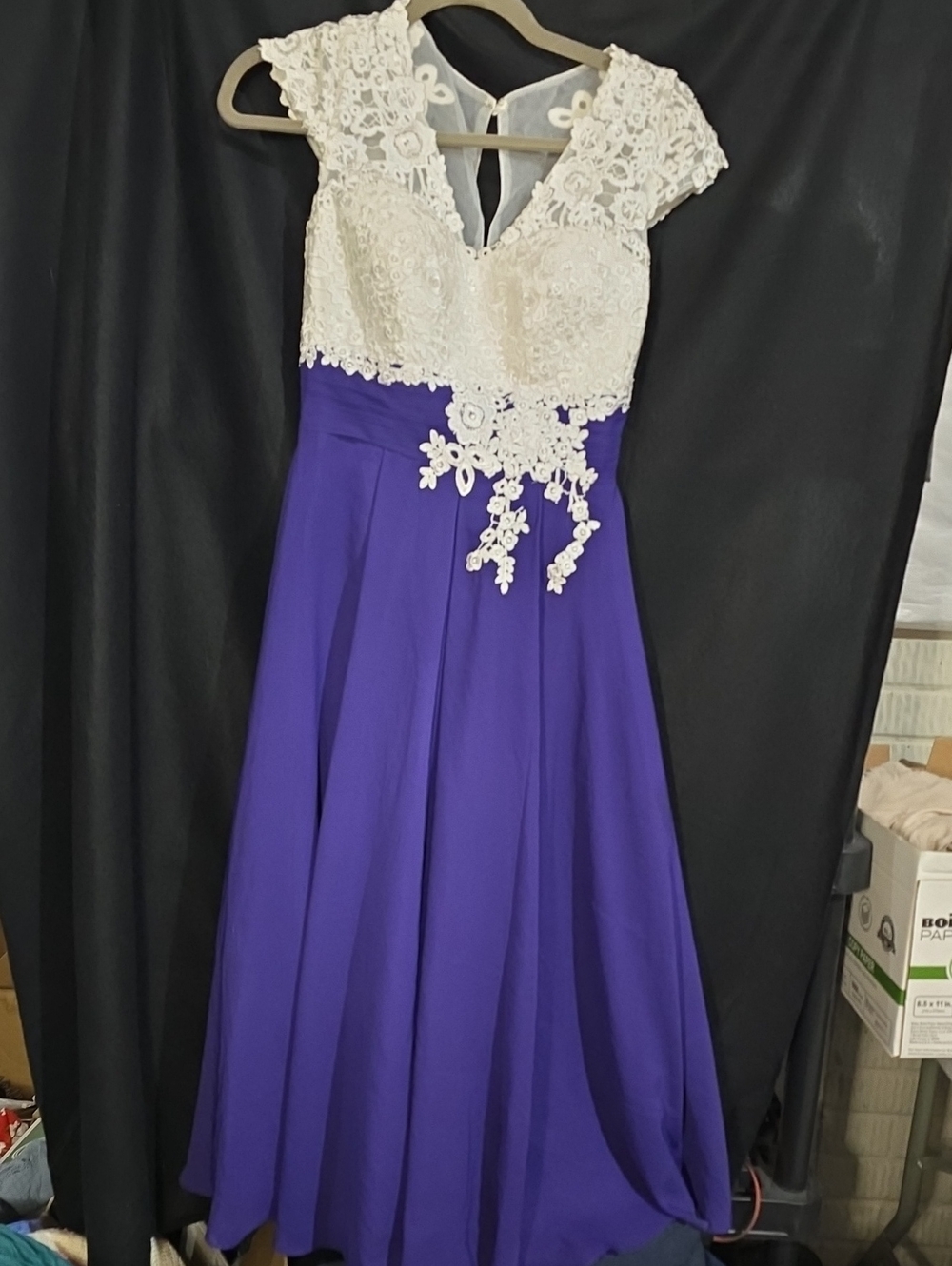 Ivory Lace Bodice Purple A-Line Prom Gown